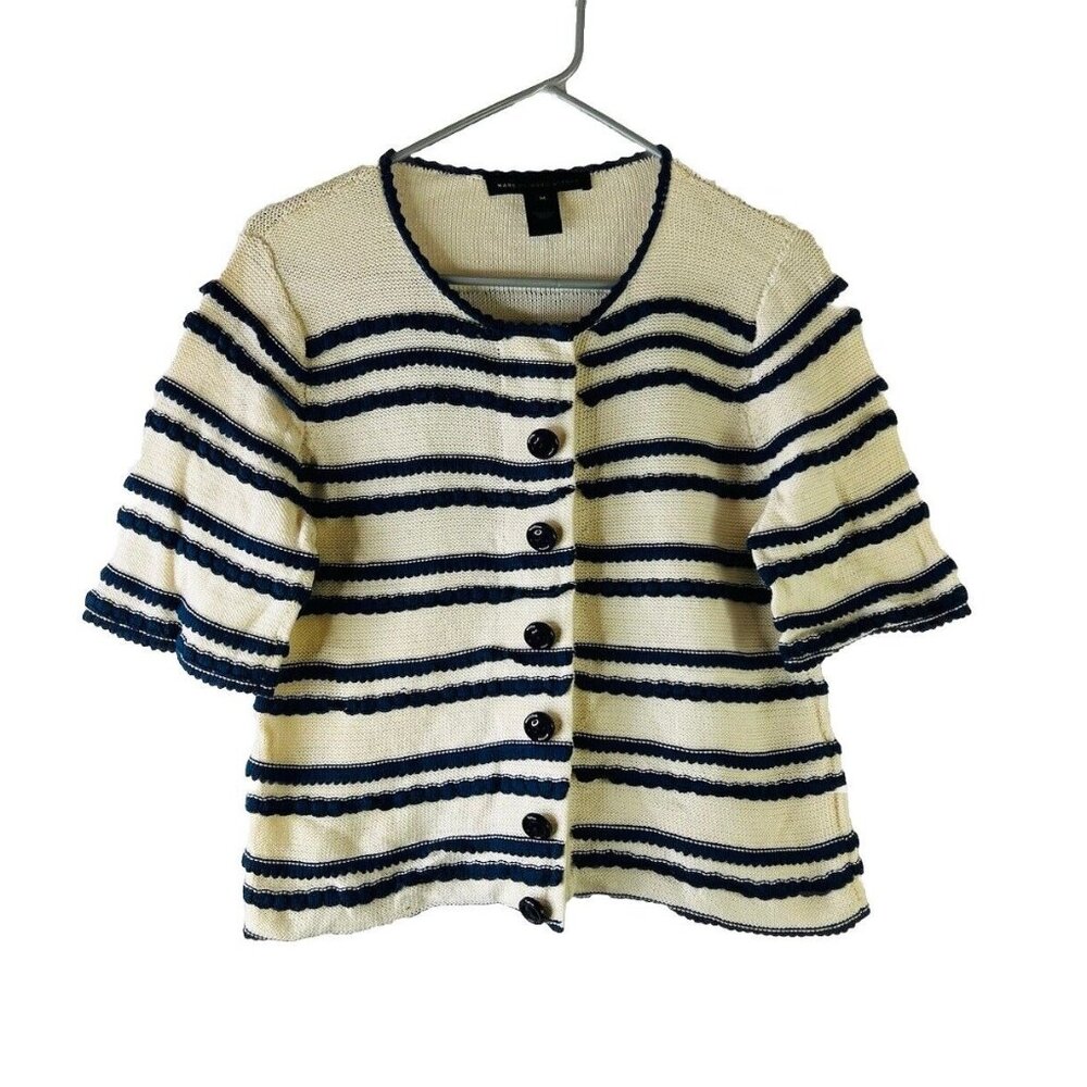 Marc Jacobs Cotton Knit Striped Short Sleeve Cardigan Sweater